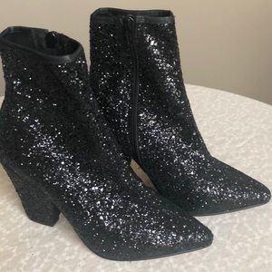 TOPSHOP black glitter Cuban heel boots booties 37